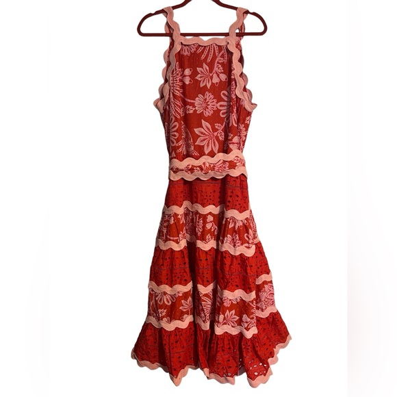 NWT FARM Rio Flowerful Birds Red Mix Midi Dress Sz XL - Picture 3 of 8